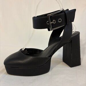DKNY Briella Black Platform Block Heel Ankle Strap Pump Size 7.5M